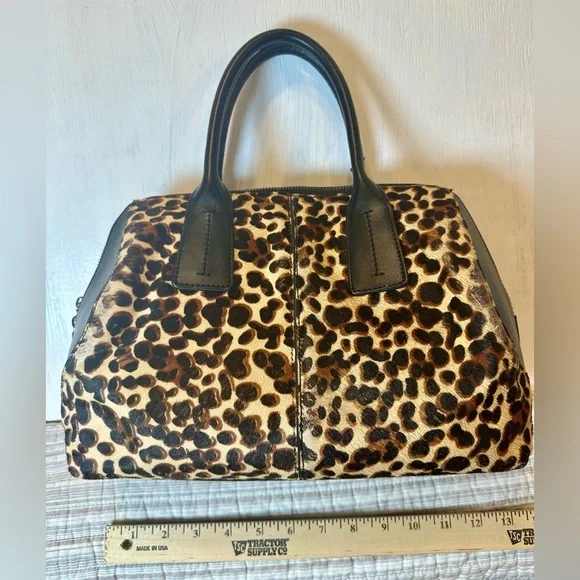 Charles Jourdan Leopard Print Haircalf Satchel Bag – Genuine Leather - Picture 3 of 16